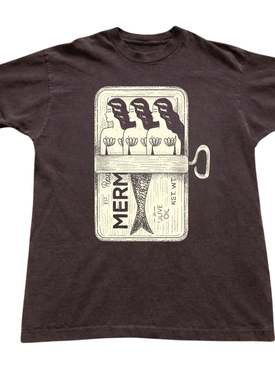 Gildan Tops - Vintage Mermaid Sardine Can Graphic T-Shirt - Brown
